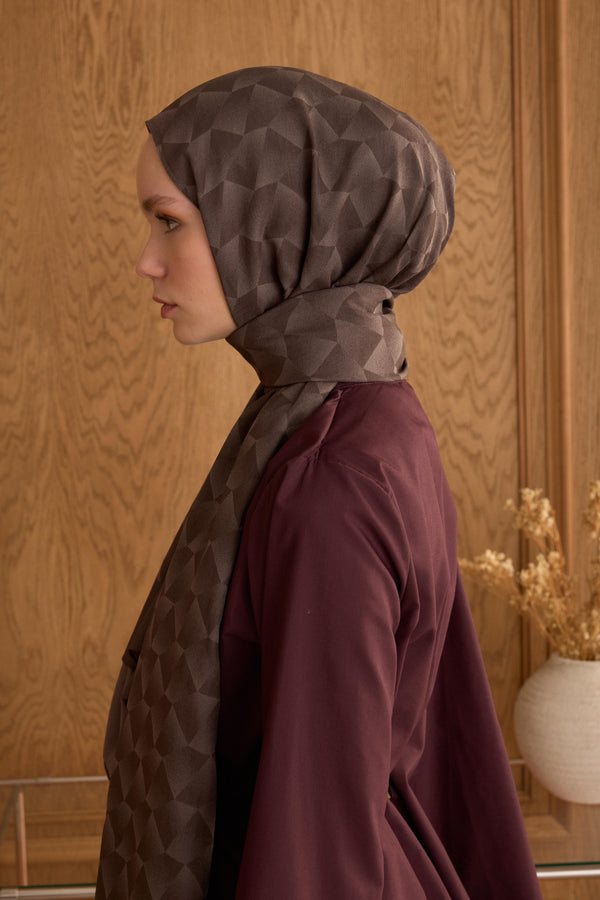 Cotton Monogram Geometrik Desen Şal - Bademi