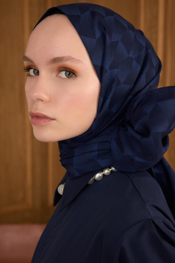Cotton Monogram Geometrik Desen Şal - Lacivert