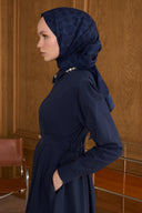 Cotton Monogram Geometrik Desen Şal - Lacivert
