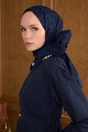 Cotton Monogram Geometrik Desen Şal - Lacivert