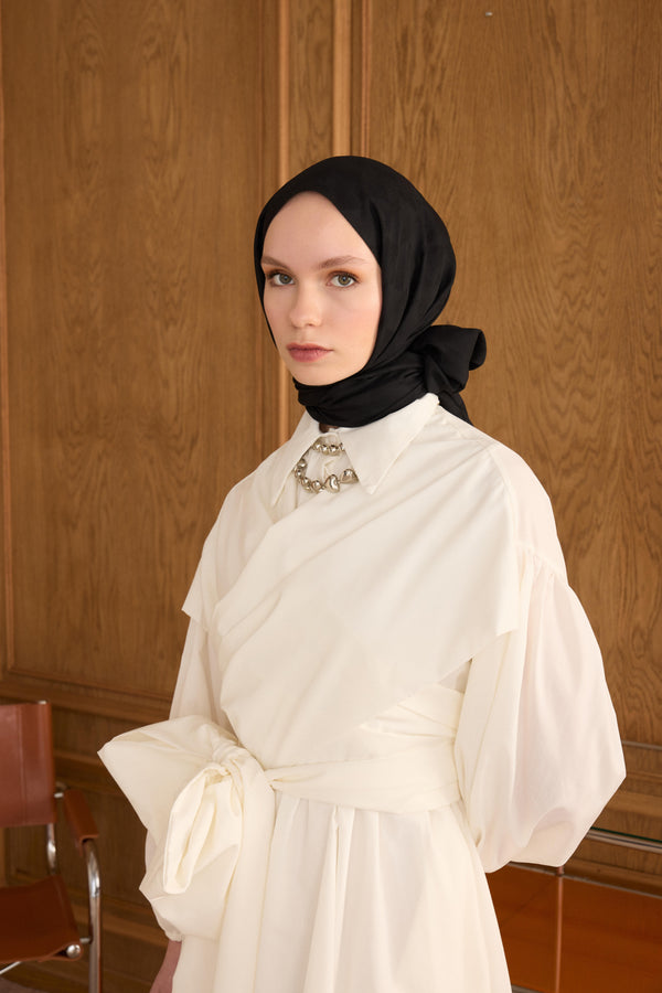 Cotton Monogram Geometrik Desen Şal - Siyah