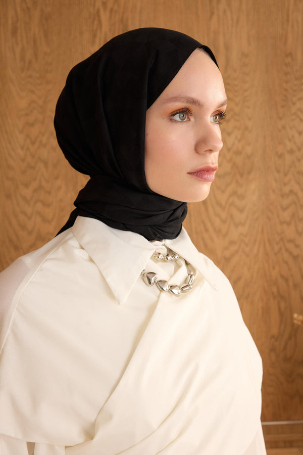 Cotton Monogram Geometrik Desen Şal - Siyah