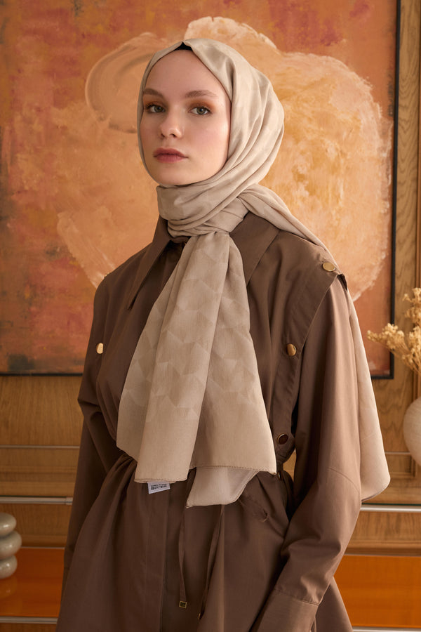 Cotton Monogram Geometrik Desen Şal - Taş