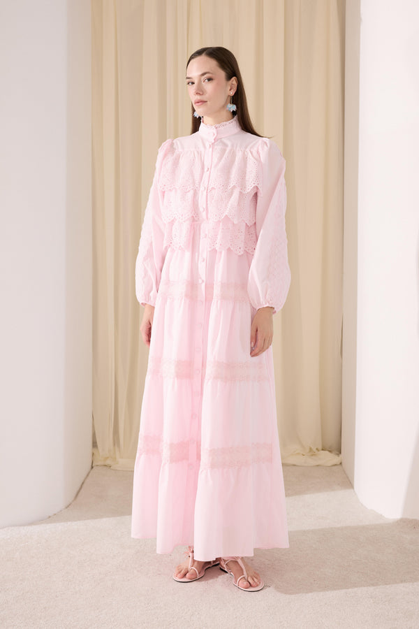 Cyrus Güpürlü Dantelli Elbise - Pembe
