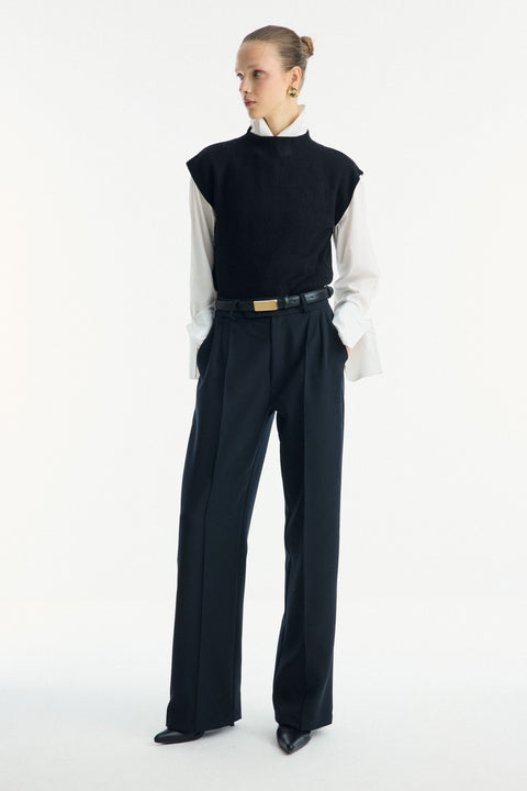 Double Crepe Straight-Cut Trousers - Black