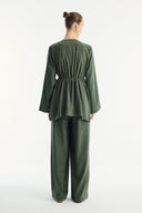 Button-Detailed Trouser Set - Khaki