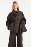 Shawl Collar Detailed Cupra Pant Set - Coffee
