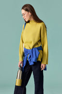 Detailed Seam Turtleneck Knit Sweater - Olive Green