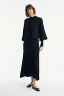 Button Detail Pleated Skirt Set - Black
