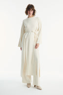 Basic Knit Co-ord Set with Side Slit Trousers - Stone