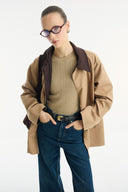 Contrast Collar and Striped Detail Jacket - Camel