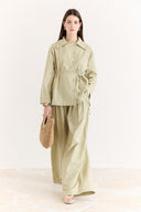 Button-Detailed Linen Trouser Set - Sage