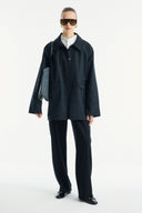 Contrast Collar and Striped Detail Jacket - Black