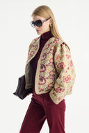 Floral Print Quilted Jacket - Burgundy