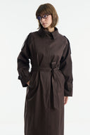 Long Trench Coat with Epaulettes - Brown