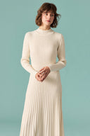 Button Detail Pleated Skirt Set - Stone