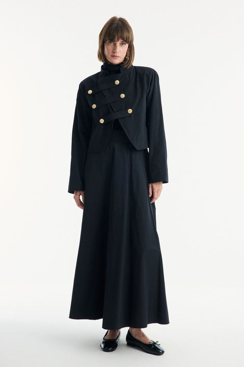 Asymmetric Button Detail Skirt Set - Black
