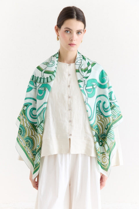 Samora Patterned Shoulder Shawl - water green