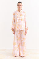 Sophia Satin Printed Yoryo Chiffon Pants Set - Pink