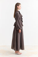 Collar Detail Skirt Set - Coffee