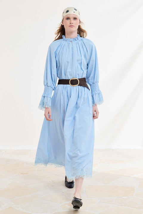 Lace Voile Skirt Set - Blue