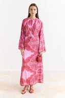 Satin Printed Yoryo Chiffon Dress - Red