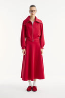Jeweled Collar Zippered Scuba Skirt Set - Red