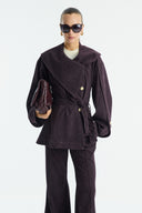 Gold Button Detailed Denim Set - Burgundy