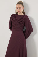 Draped Neck Lace Dress - Plum