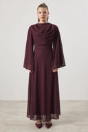 Draped Neck Lace Dress - Plum