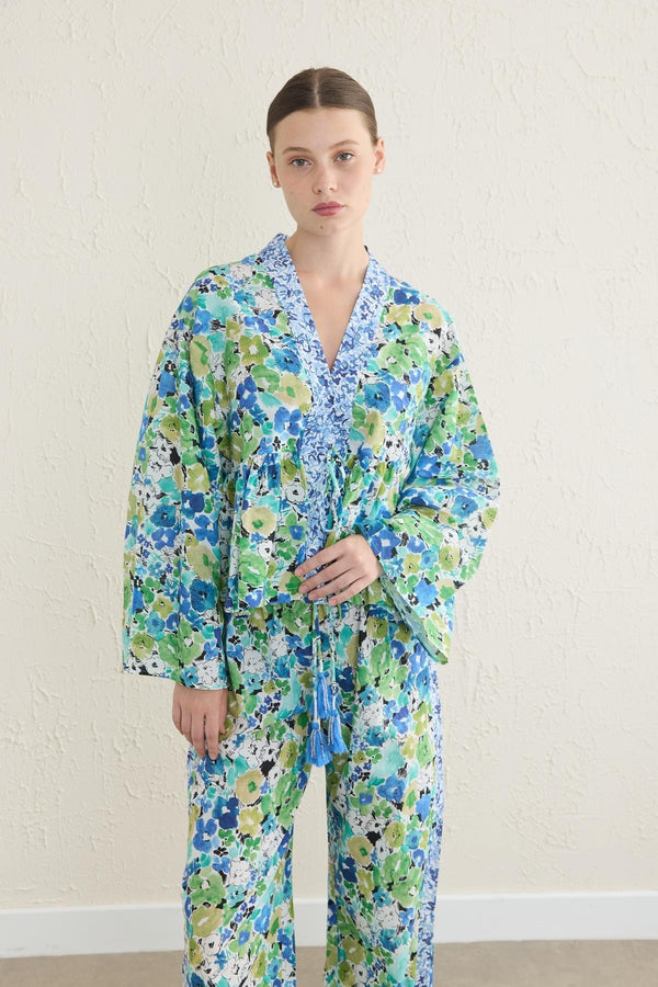 Desenli Matchli Kimono Takım - Yeşil