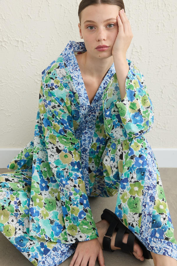 Desenli Matchli Kimono Takım - Yeşil