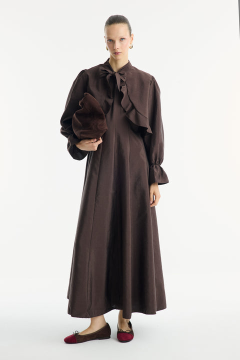 Front Cross Ruffle Detailed Dress - Brown
