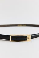 Thin Leather Belt with Rectangular Buckle - Black