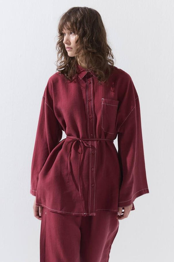 Dikiş Detaylı Rahat Pantolon Takım - Bordo