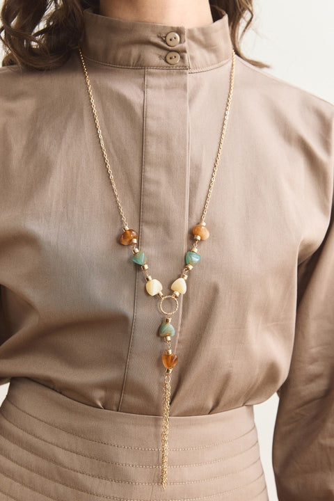 Natural Stone Chain Necklace - Mix