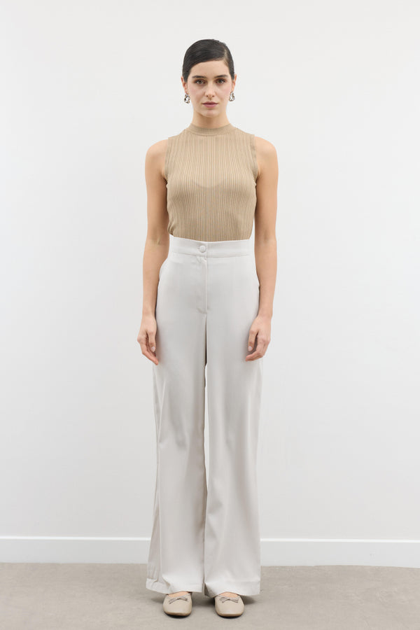 Dökümlü Straight Fit Pantolon - Bej