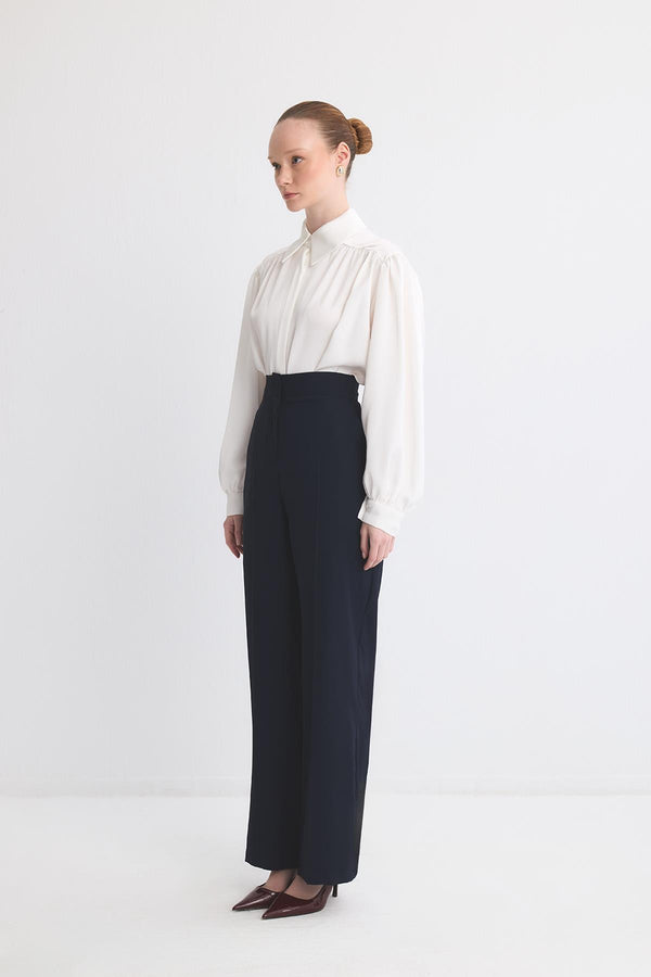 Dökümlü Straight Fit Pantolon - Lacivert