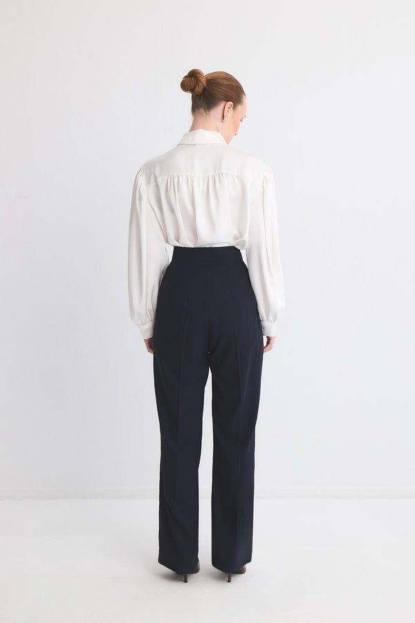 Dökümlü Straight Fit Pantolon - Lacivert