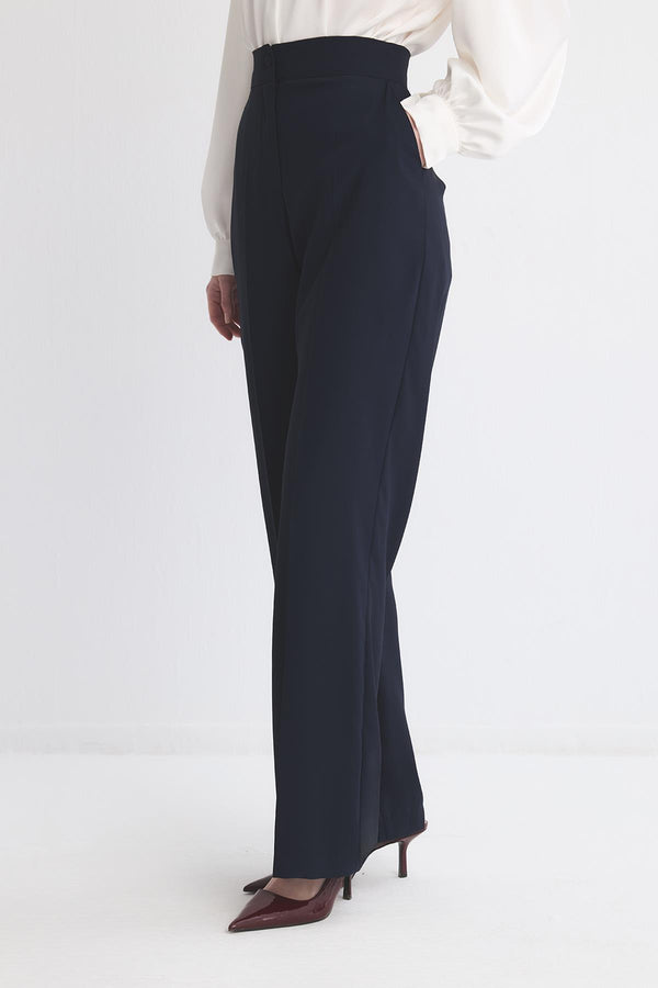 Dökümlü Straight Fit Pantolon - Lacivert