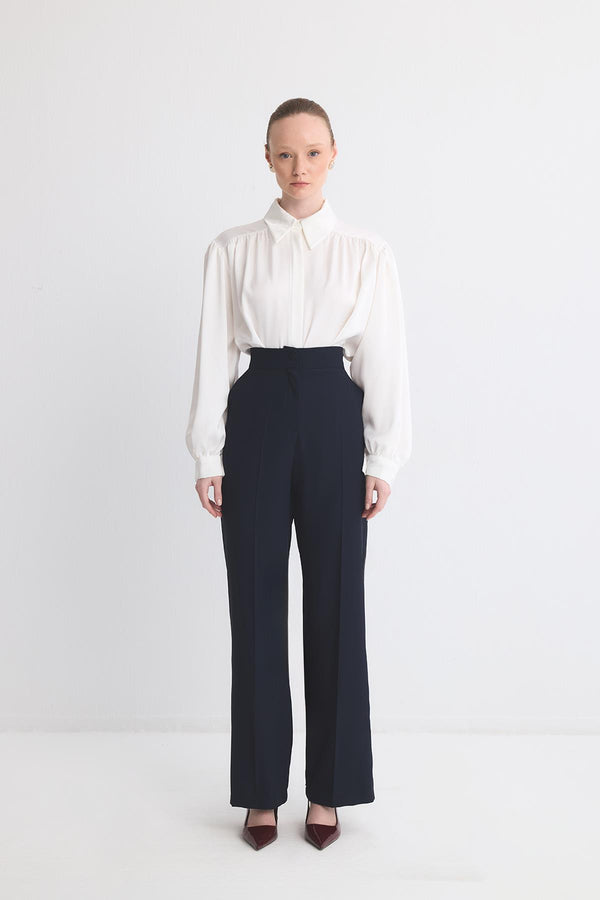 Dökümlü Straight Fit Pantolon - Lacivert