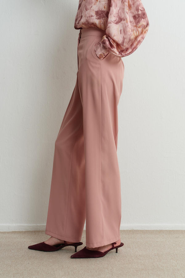 Dökümlü Straight Fit Pantolon - Pudra