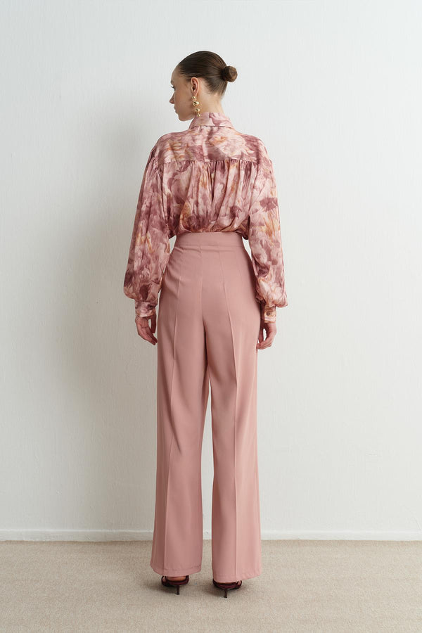 Dökümlü Straight Fit Pantolon - Pudra
