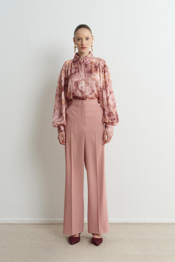 Dökümlü Straight Fit Pantolon - Pudra