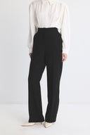 Dökümlü Straight Fit Pantolon - Siyah