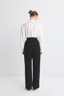 Dökümlü Straight Fit Pantolon - Siyah