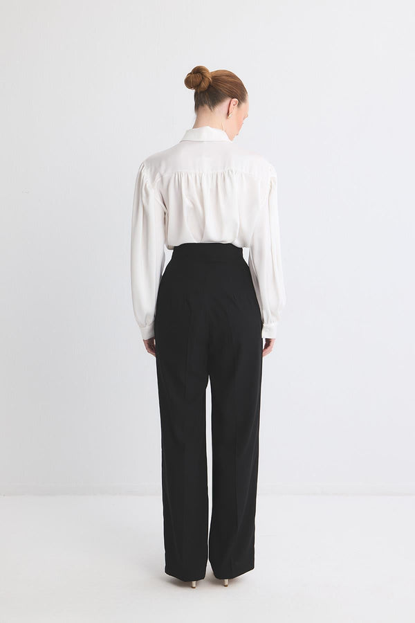 Dökümlü Straight Fit Pantolon - Siyah