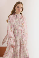 Dyla Desenli Şifon Elbise - Pembe
