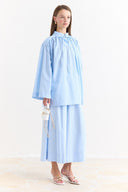Binding Detail Voile Shirt - Blue