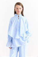 Ruffle Sleeve Detail Pant Set - Blue